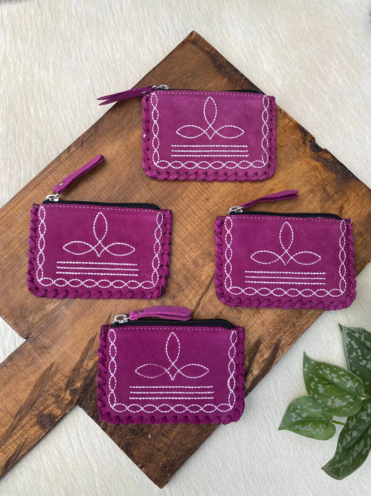 Violet Boot Stitch Coin Pouch