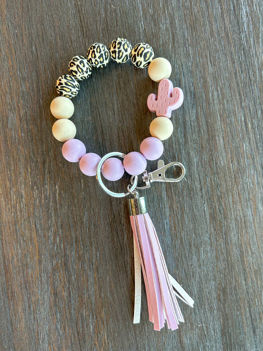 Cactus Fringe Wristlet Keychain: Purple