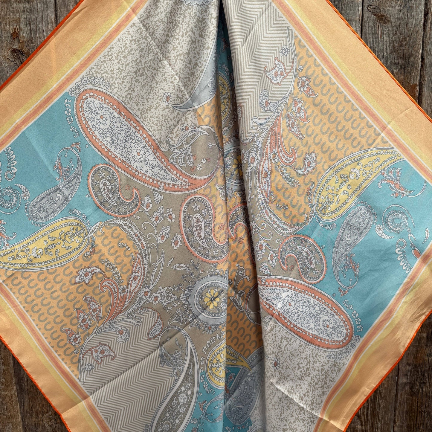 Orange and Turquoise Horse Shoe Paisley Wild Rag - Western Scarf