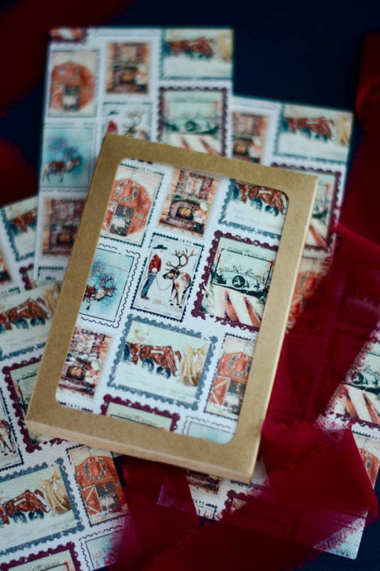 Western Holiday Vintage Stamps Card Set