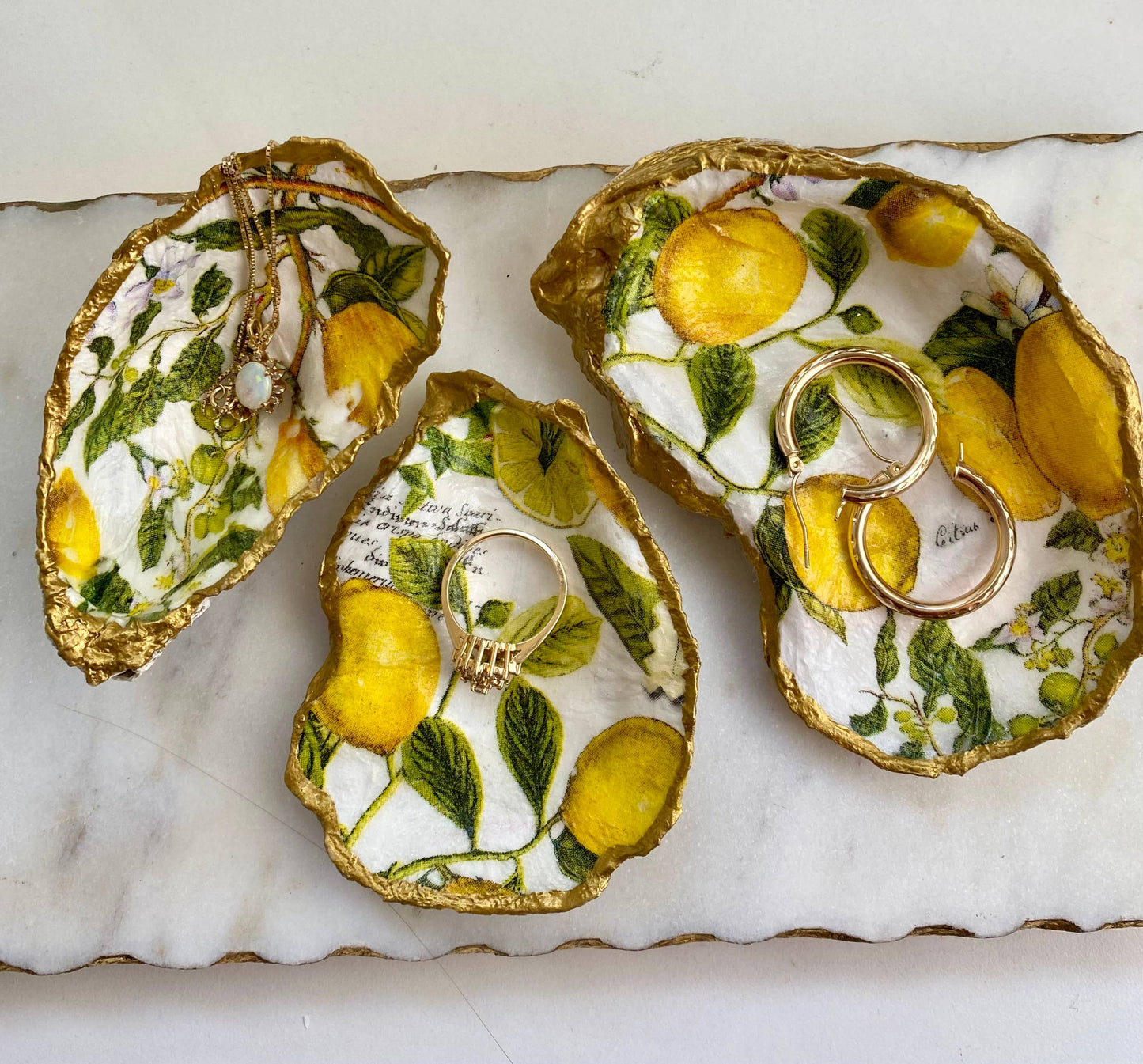Lemon Print Oyster Shell Jewelry Dish: Medium