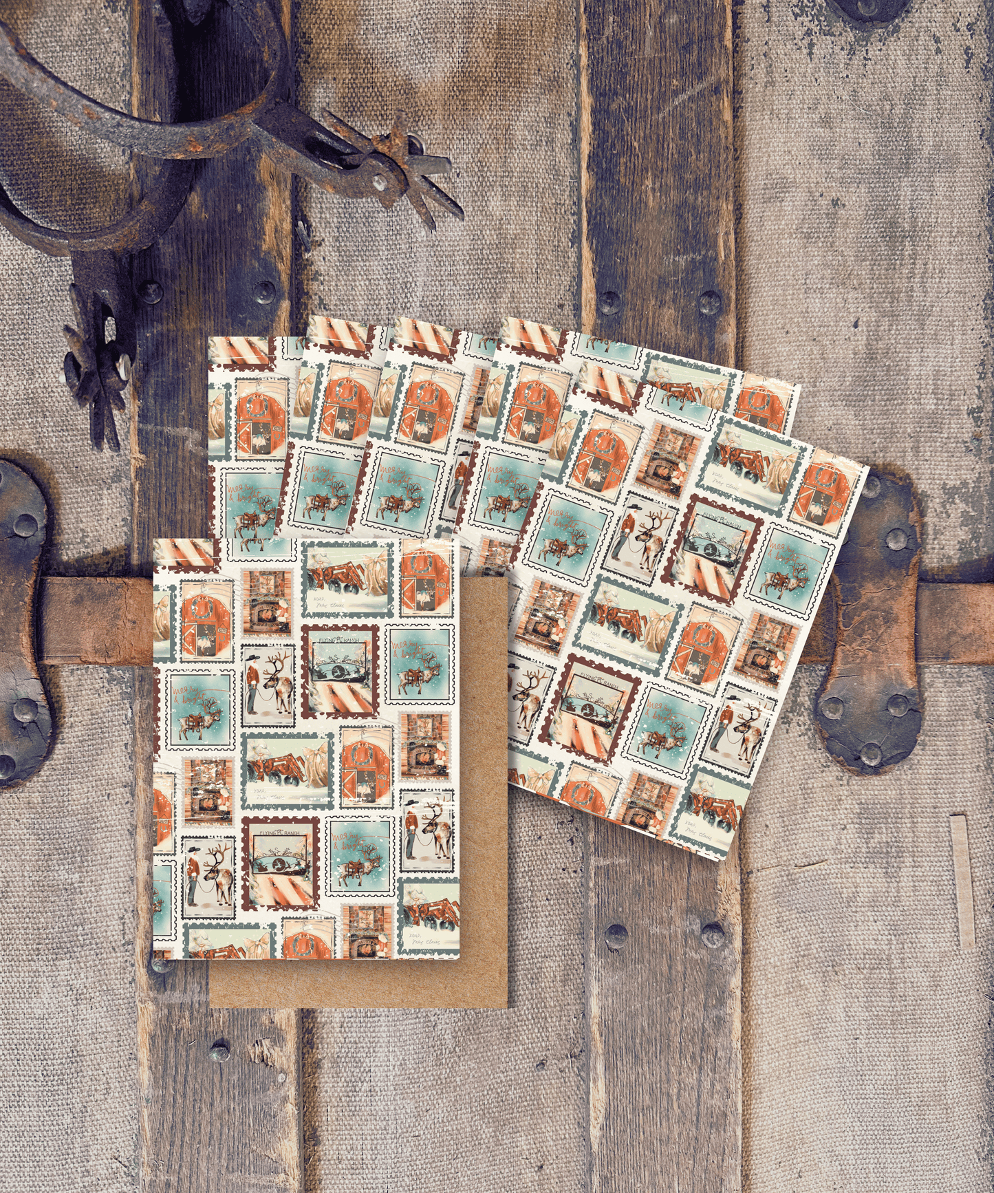 Western Holiday Vintage Stamps Card Set