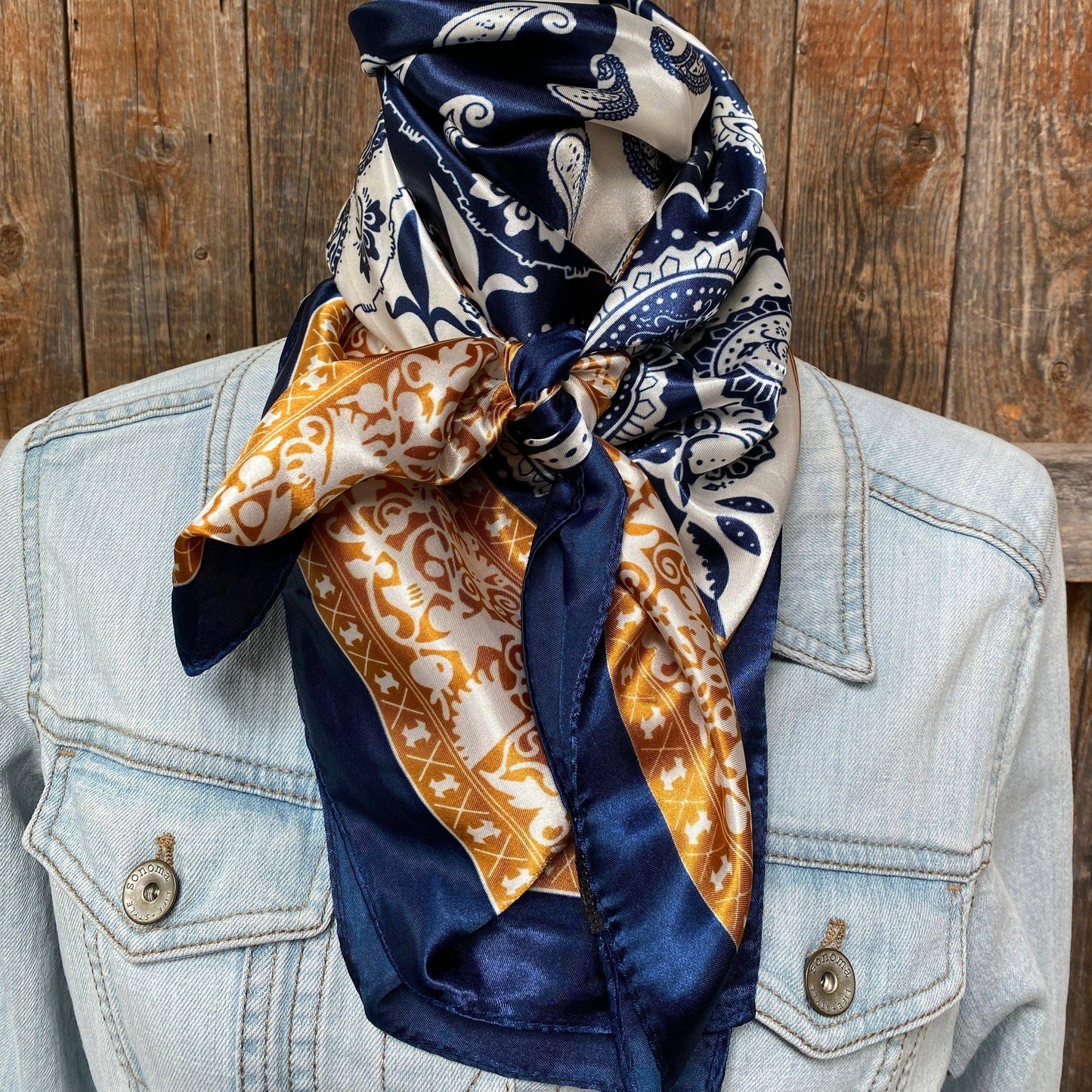 35X35"  Blue Two-Toned Paisley Wild Rag/Scarf WR3300