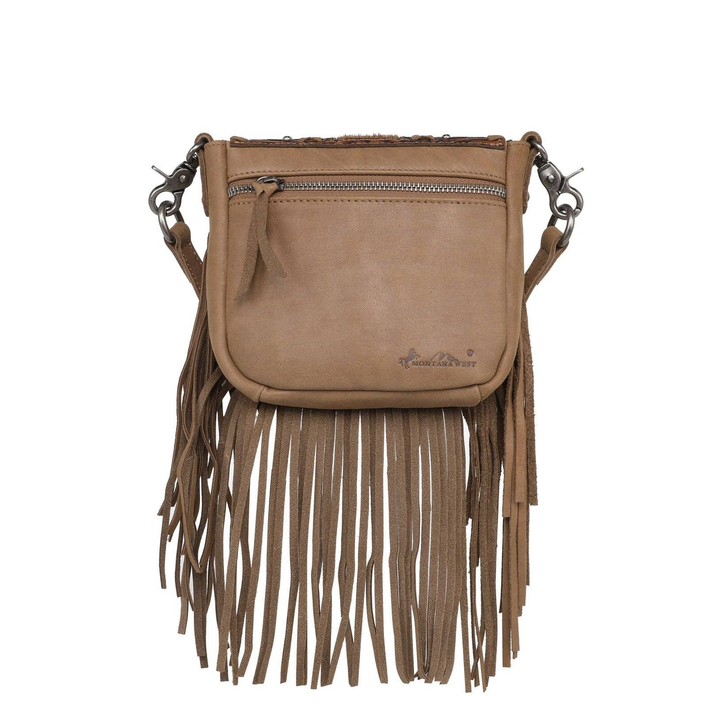 Montana West Genuine Leather Tooled Fringe Bag