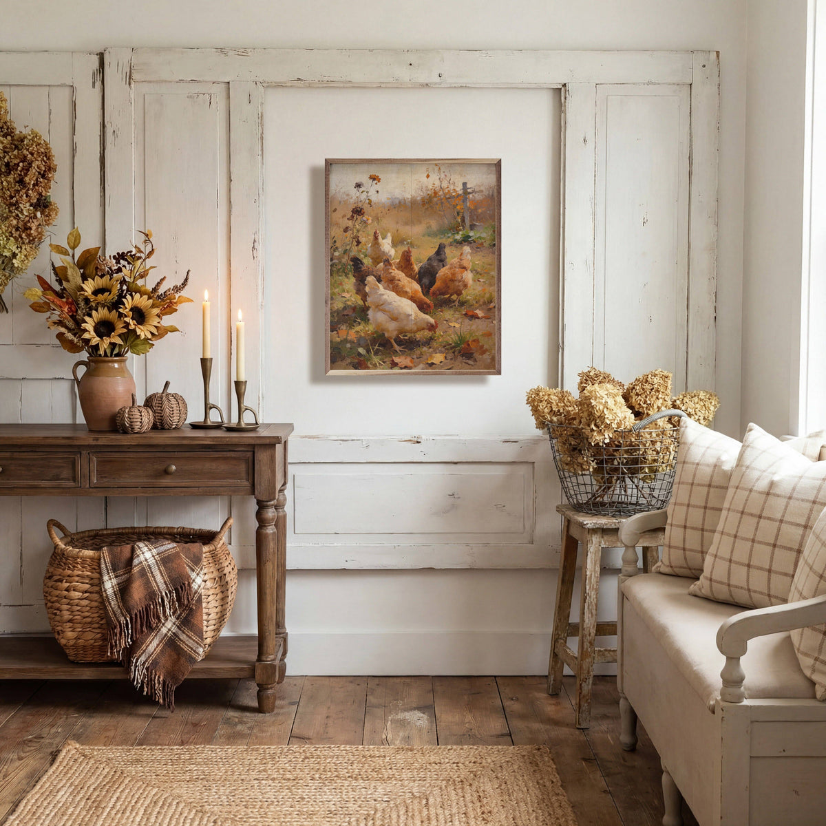 Autumn Chickens Wall Hanging/Decor: 8x10