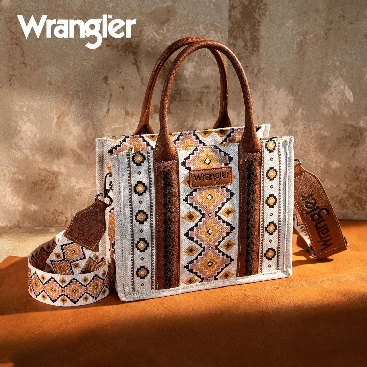 Wrangler Southwestern  Print Small Canvas Tote/Crossbody: Coffee