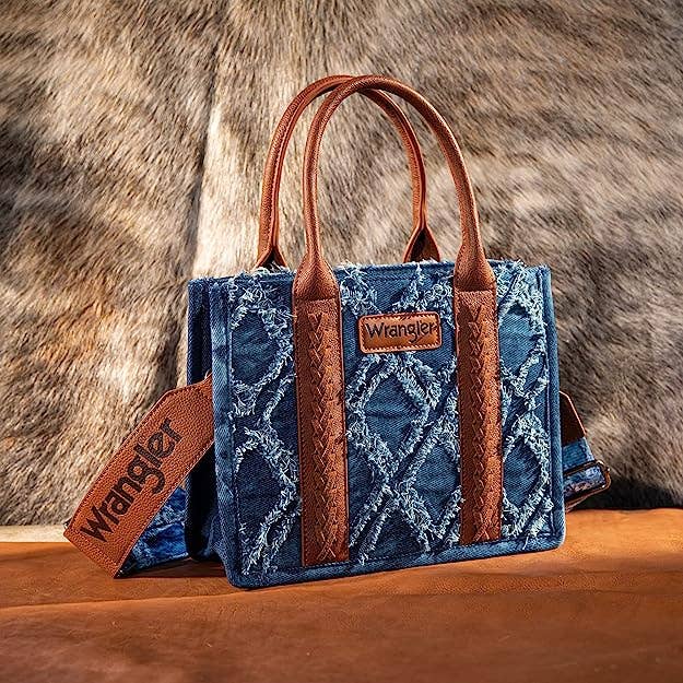 Wrangler Denim Frayed Fringe  Small Canvas Tote: Jean