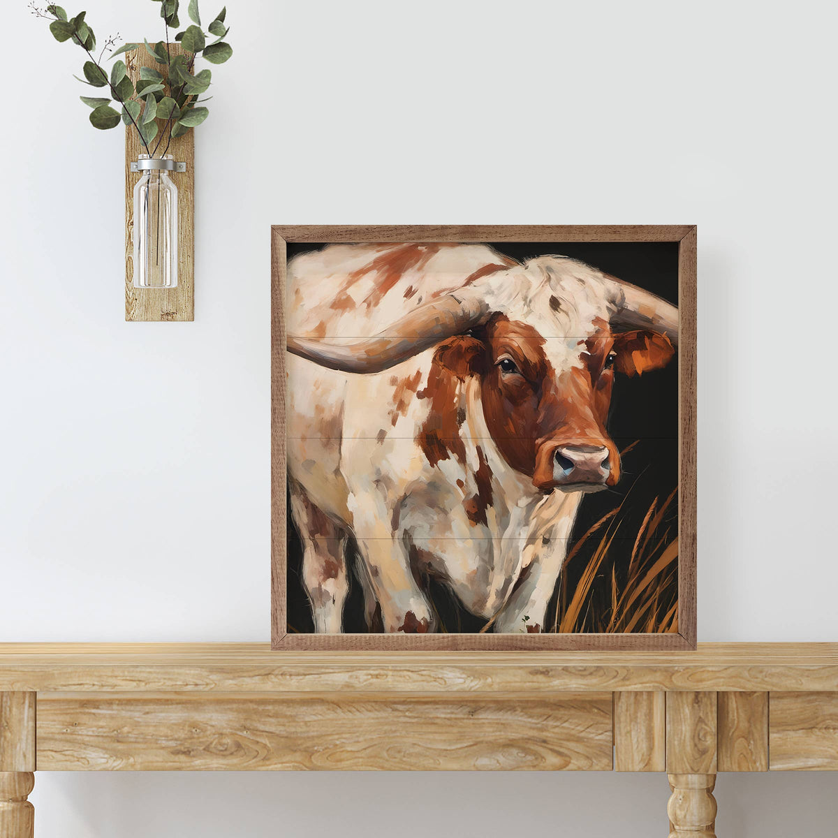 Brown And White Longhorn Wall Hanging/Decor: 12x12
