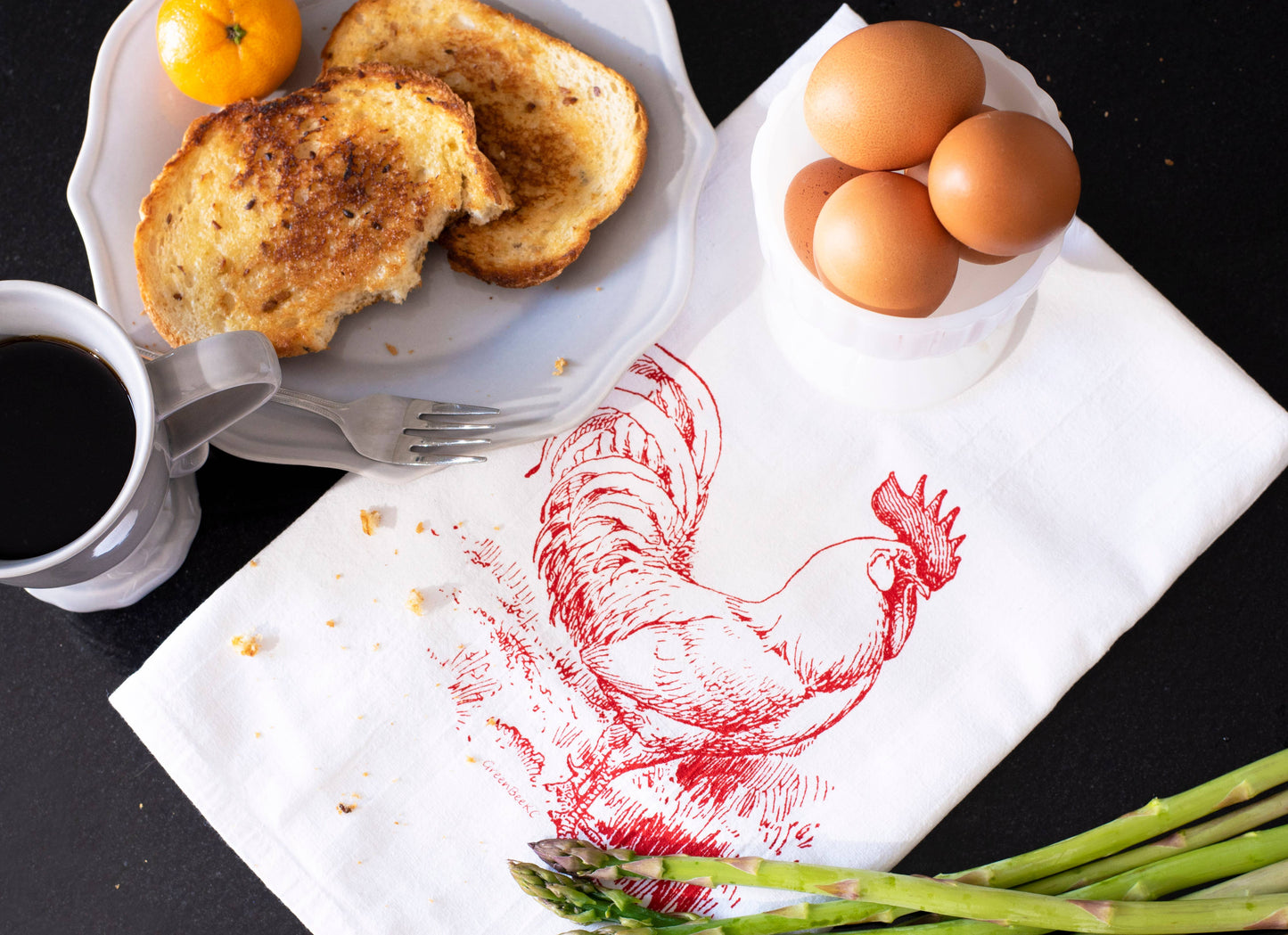 Rooster Kitchen Towel | Tea Towels | Flour Sack Dish Towels: Black