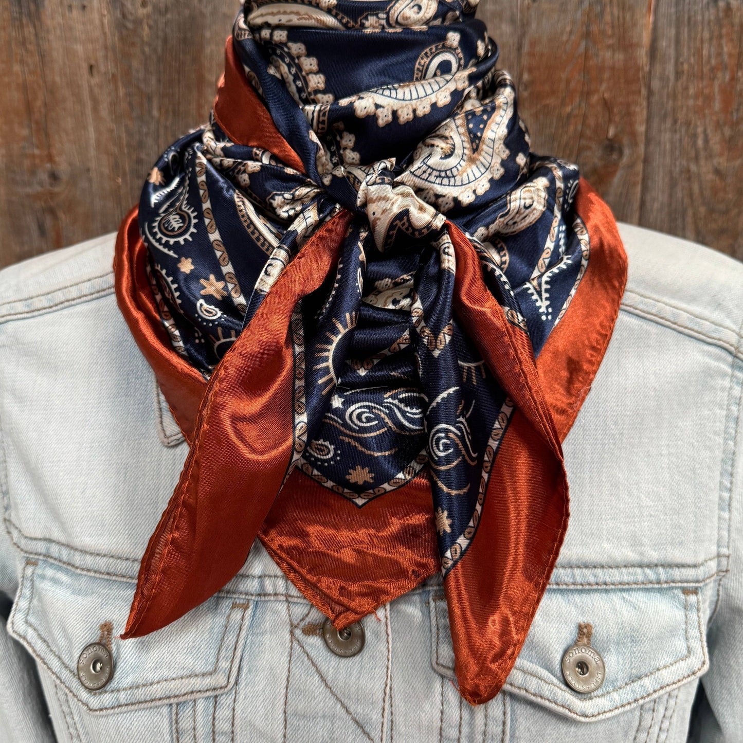 Navy and Rust Floral Paisley Wild Rag - Western Scarf