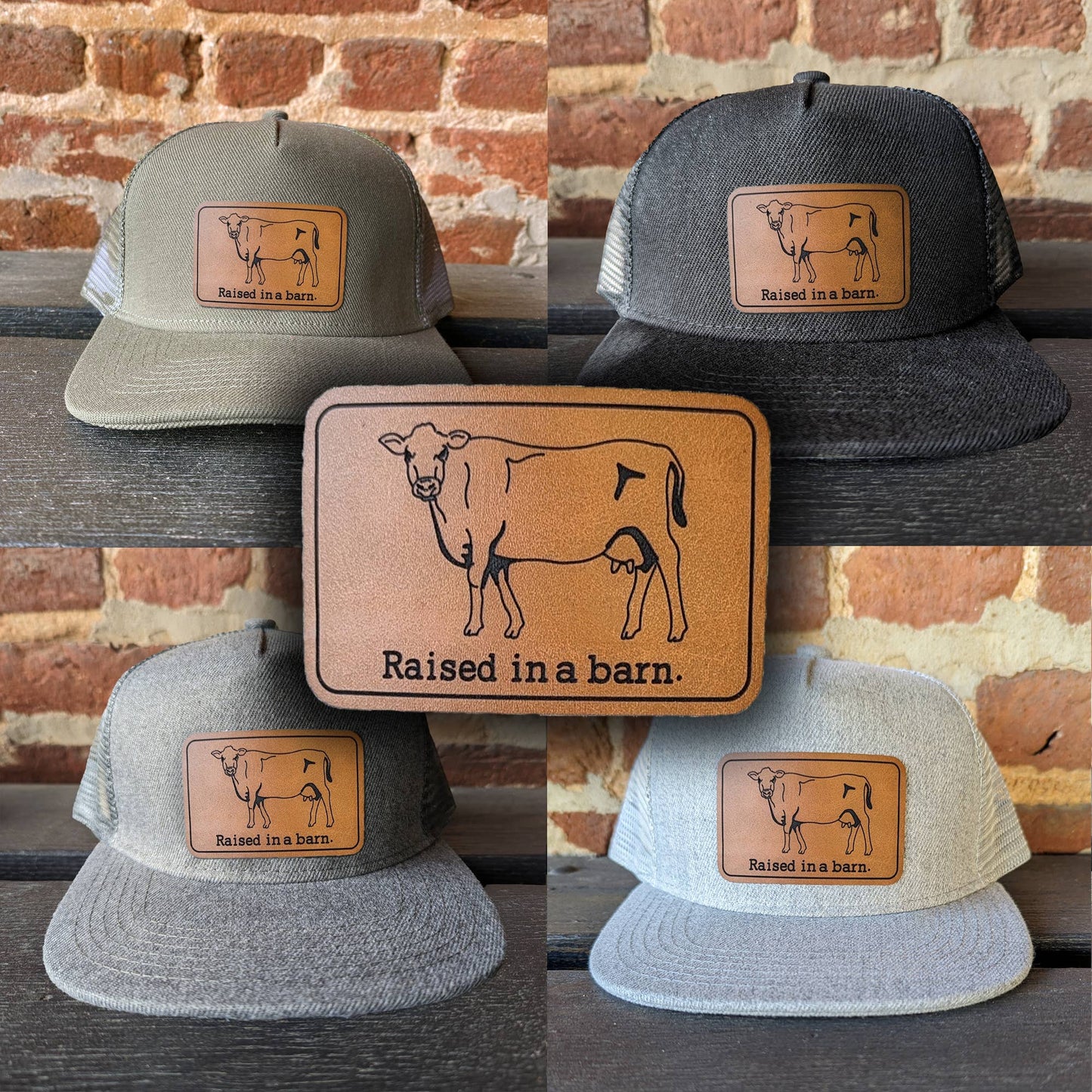 Raised in a barn Cow Country Western Farm Kids Trucker Hat : Charcoal Gray