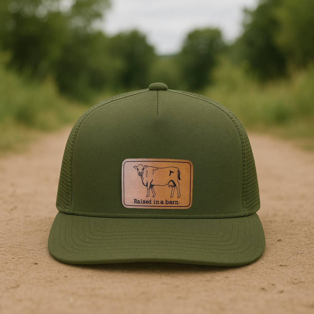 Raised in a barn Cow Country Western Farm Kids Trucker Hat : Heather Gray