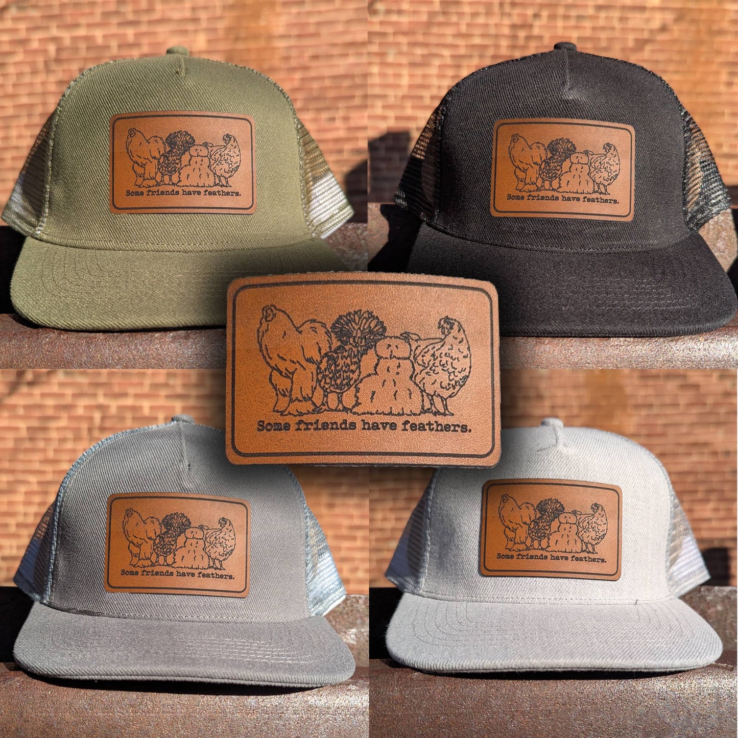 "Some Friends have Feathers" Trucker Hat: Heather Gray