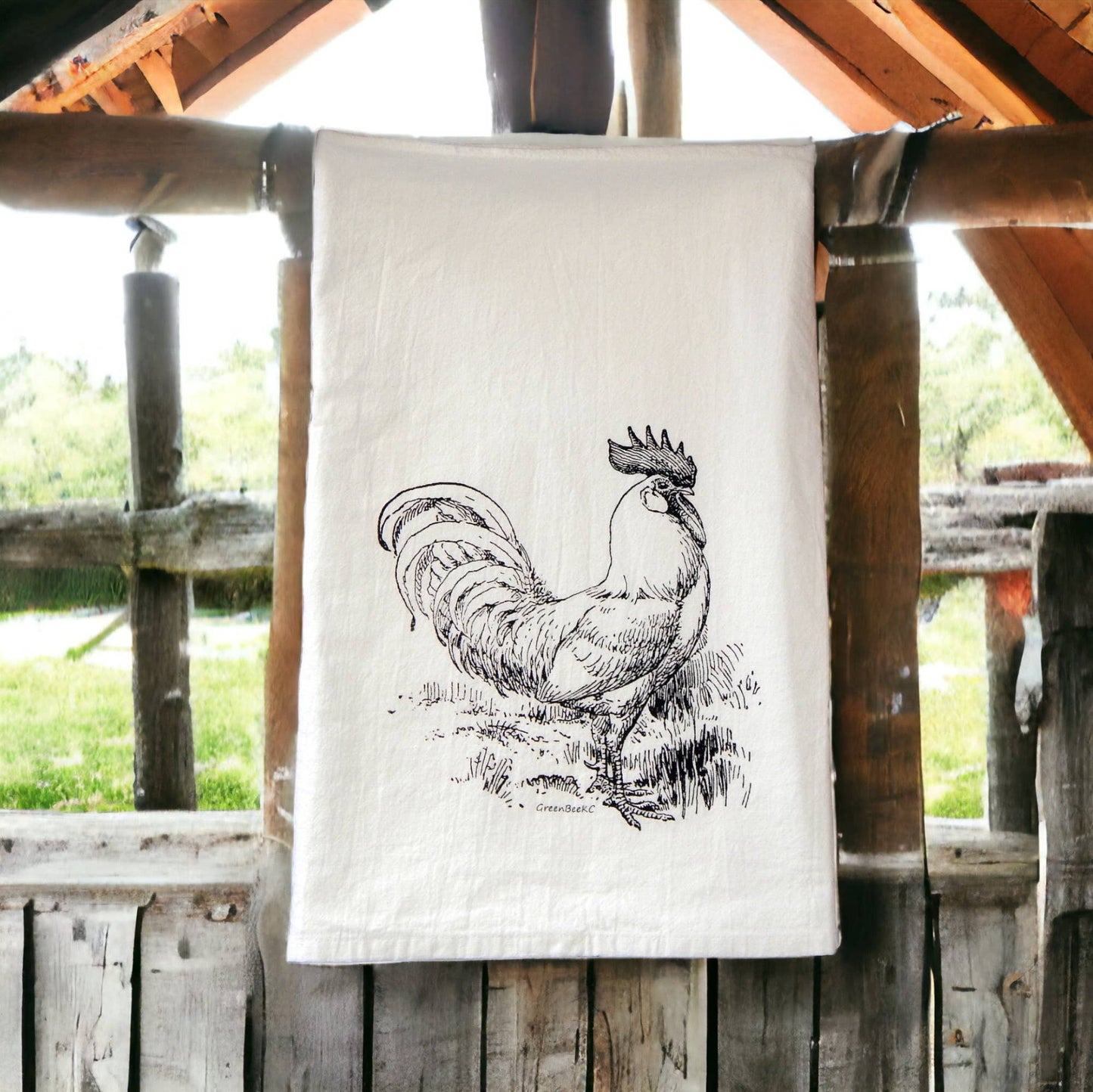 Rooster Kitchen Towel | Tea Towels | Flour Sack Dish Towels: Black