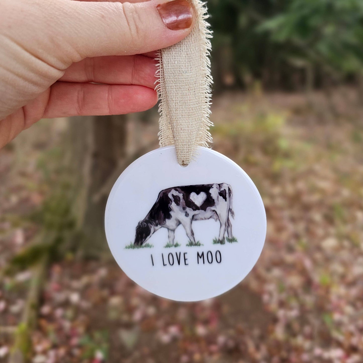I Love Moo Holstein Cow Ceramic Ornament