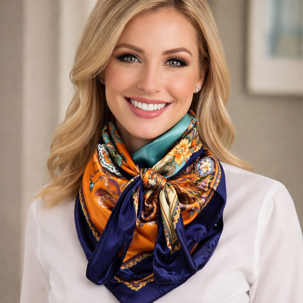Blue and Brown Floral Wild Rag - Western Scarf