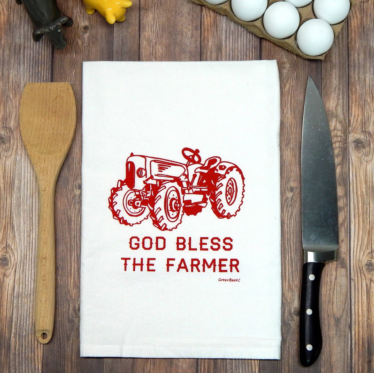 Farmer Kitchen Towel | Tea Towels | Flour Sack Dish Towels: Green