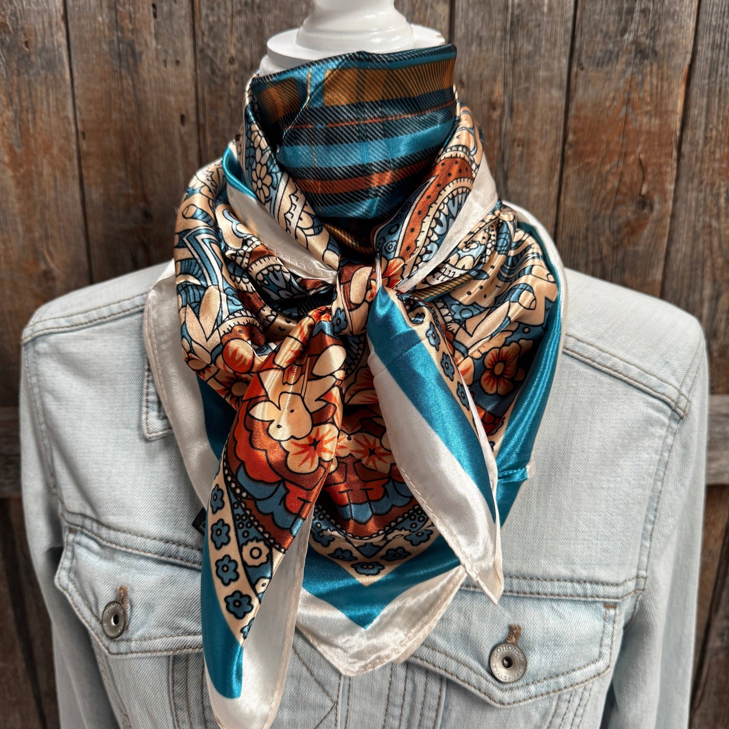 Teal and Cream Paisley Wild Rag - Western Scarf