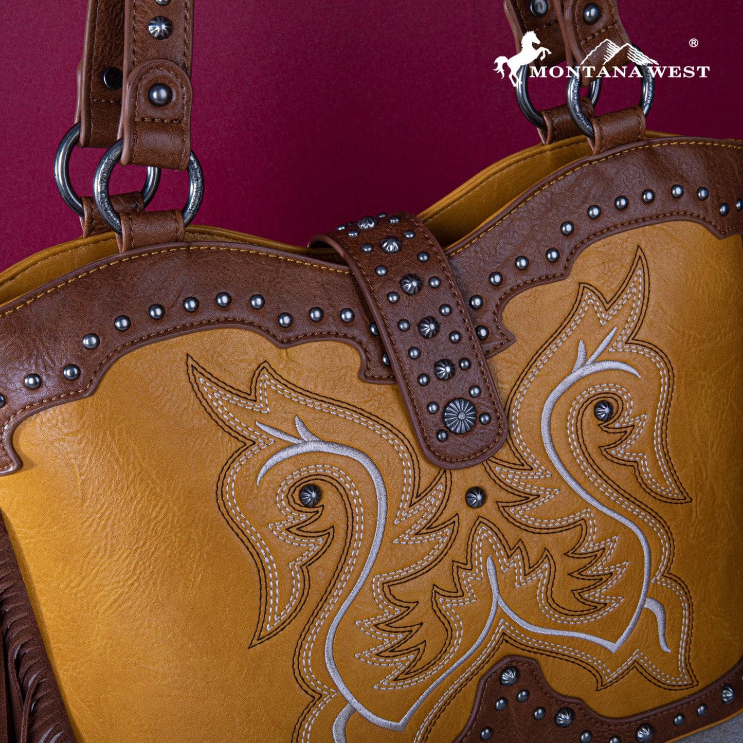 Montana West Embroidered Fringe Tote: Mustard