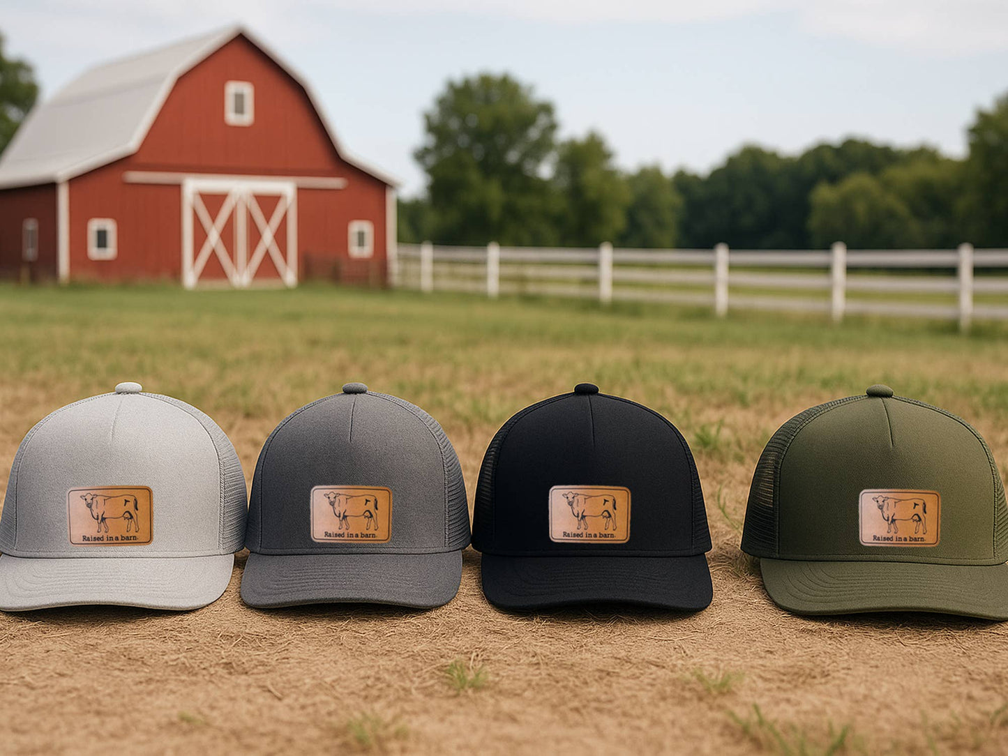 Raised in a barn Cow Country Western Farm Kids Trucker Hat : Heather Gray