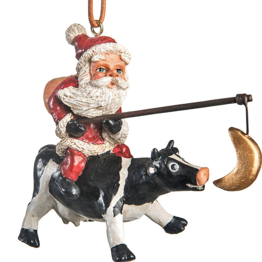 Santa Riding a Cow Ornament