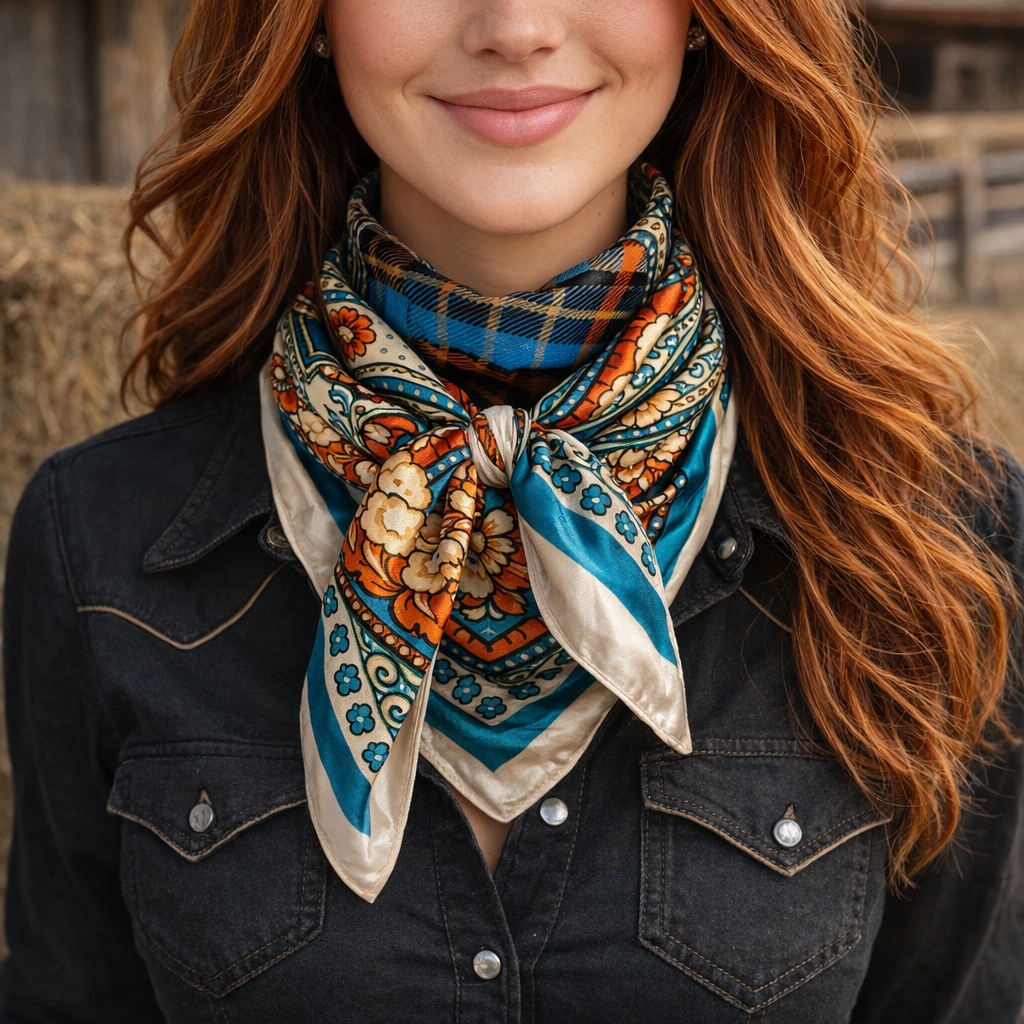 Teal and Cream Paisley Wild Rag - Western Scarf