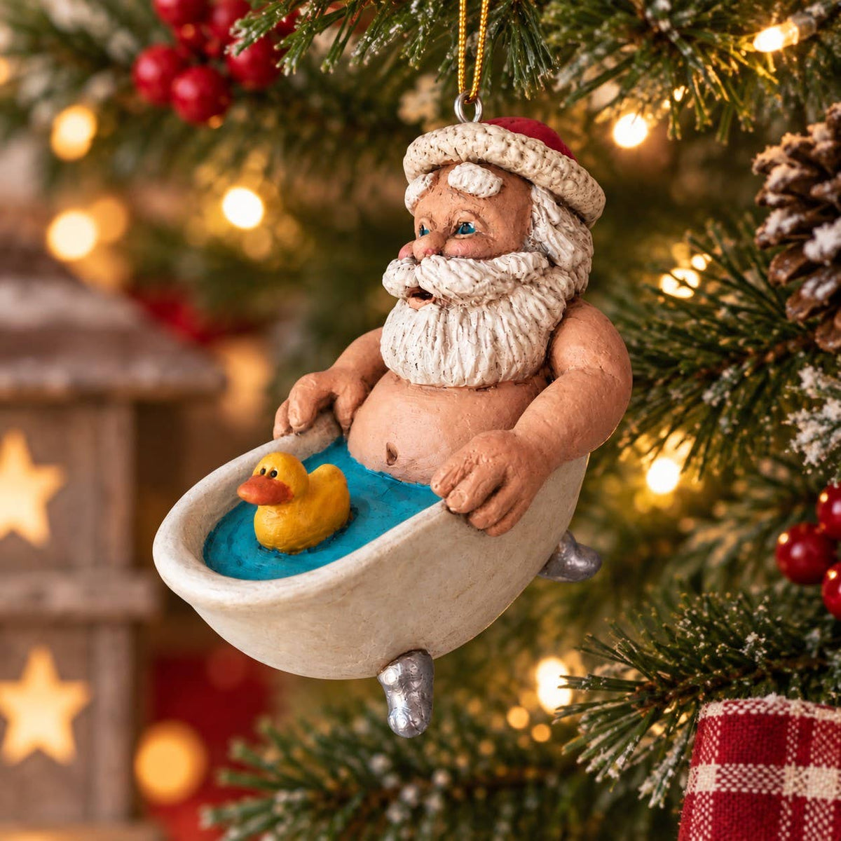 Santa in a Tub Christmas Ornament