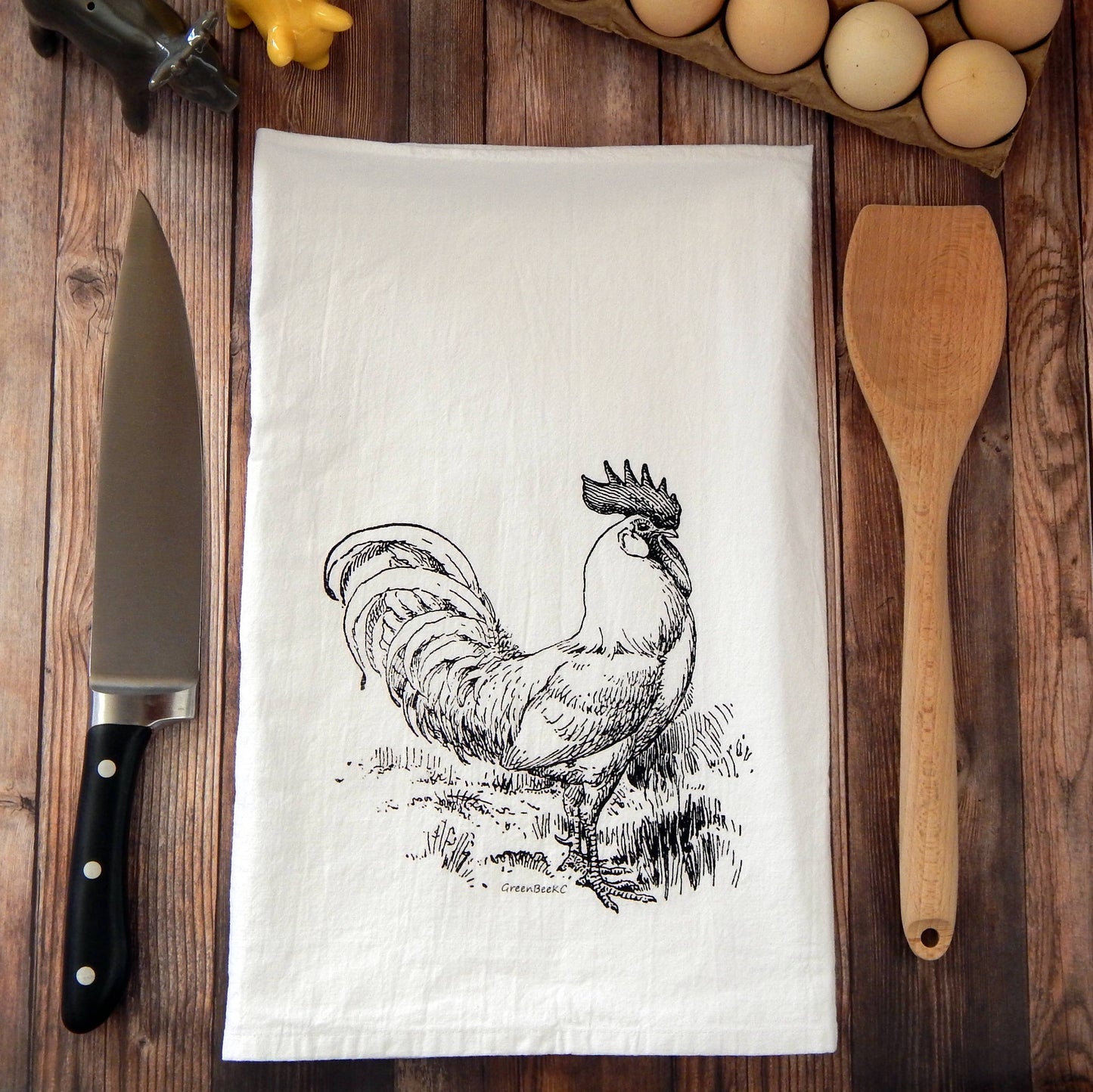 Rooster Kitchen Towel | Tea Towels | Flour Sack Dish Towels: Black
