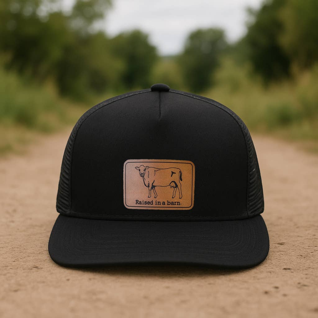 Raised in a barn Cow Country Western Farm Kids Trucker Hat : Heather Gray