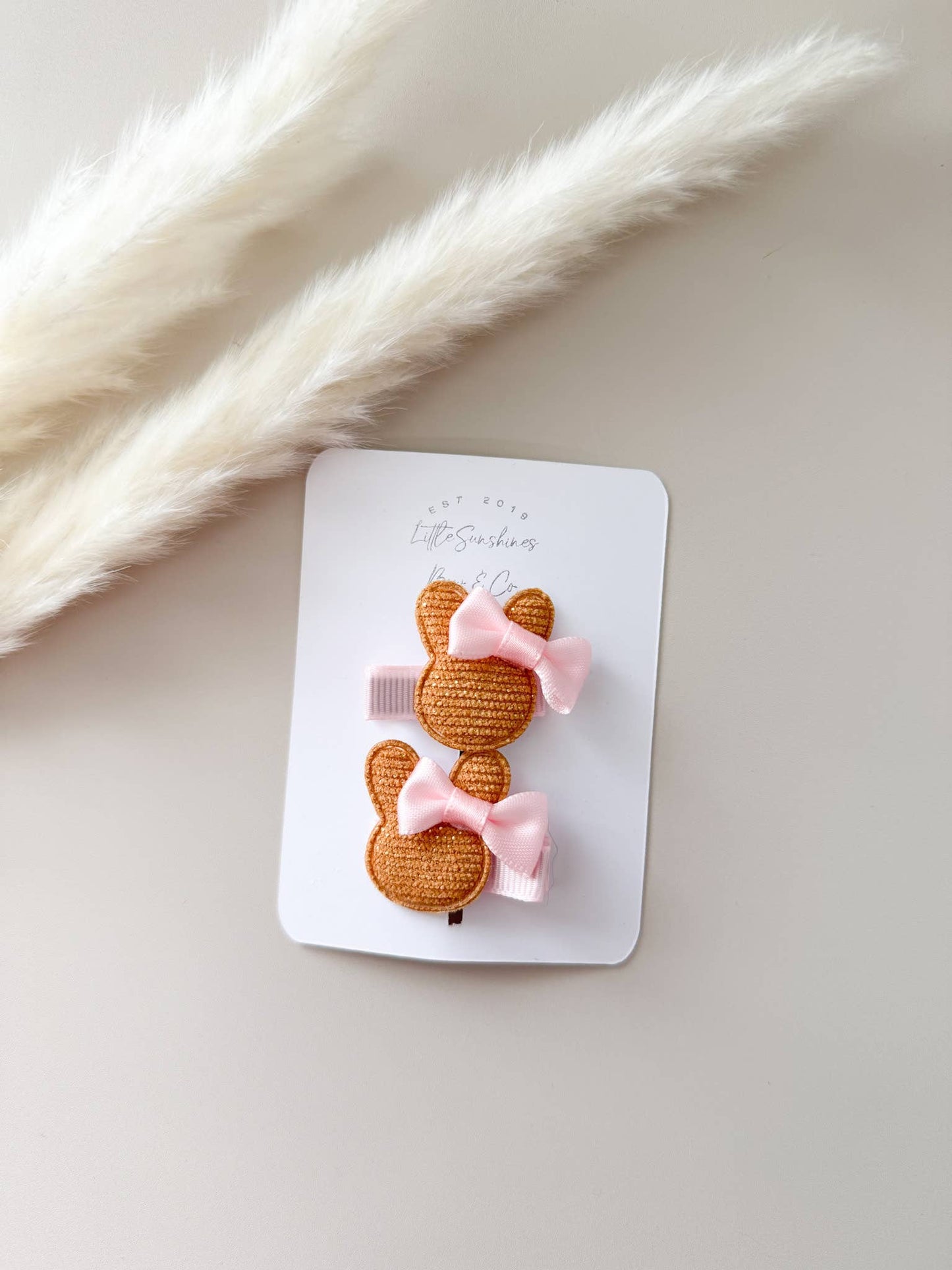 Pink Bow Bunny Hair Clips- Set of 2: Mustard