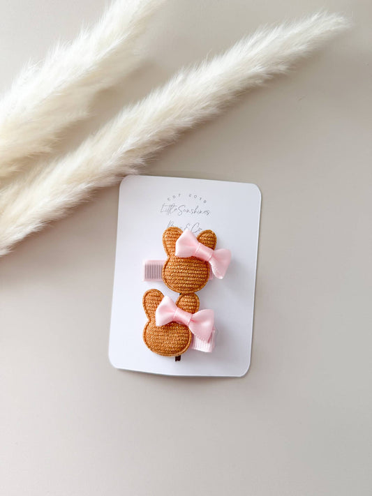 Pink Bow Bunny Hair Clips- Set of 2: Mustard