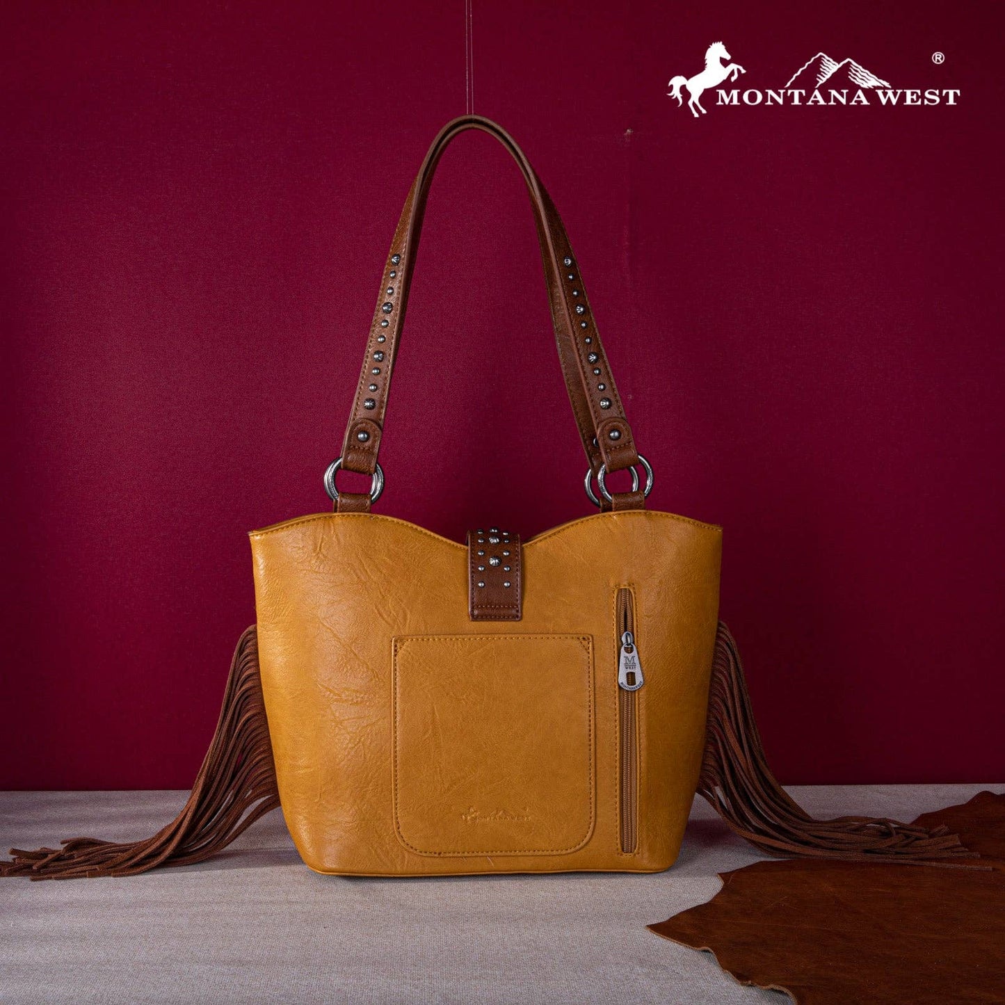 Montana West Embroidered Fringe Tote: Mustard