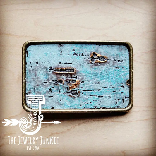 Rectangle Turquoise Metallic Leather Belt Buckle