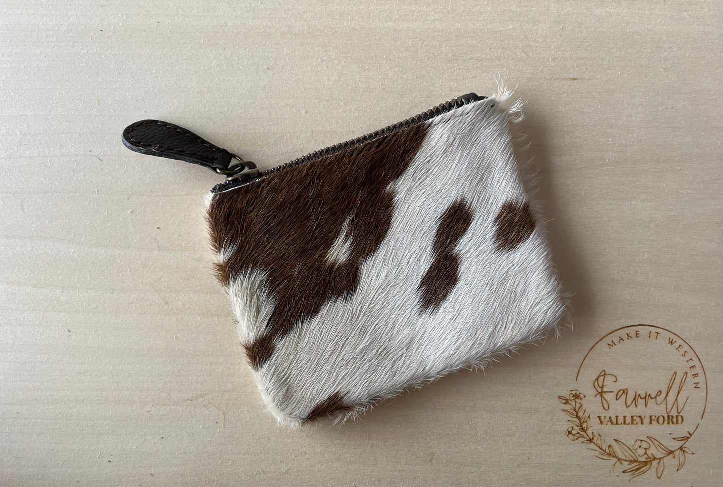 Brown & White Cowhide Coin Pouch