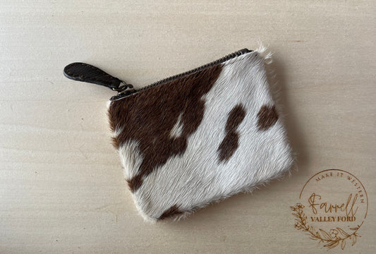 Brown & White Cowhide Coin Pouch