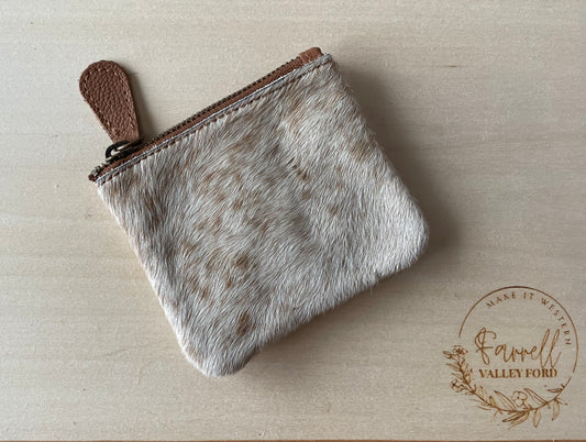 Tan & White Genuine Coin Pouch